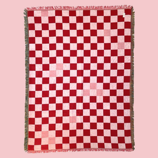 Golden Gems - Pink and Red Checker Woven Blanket